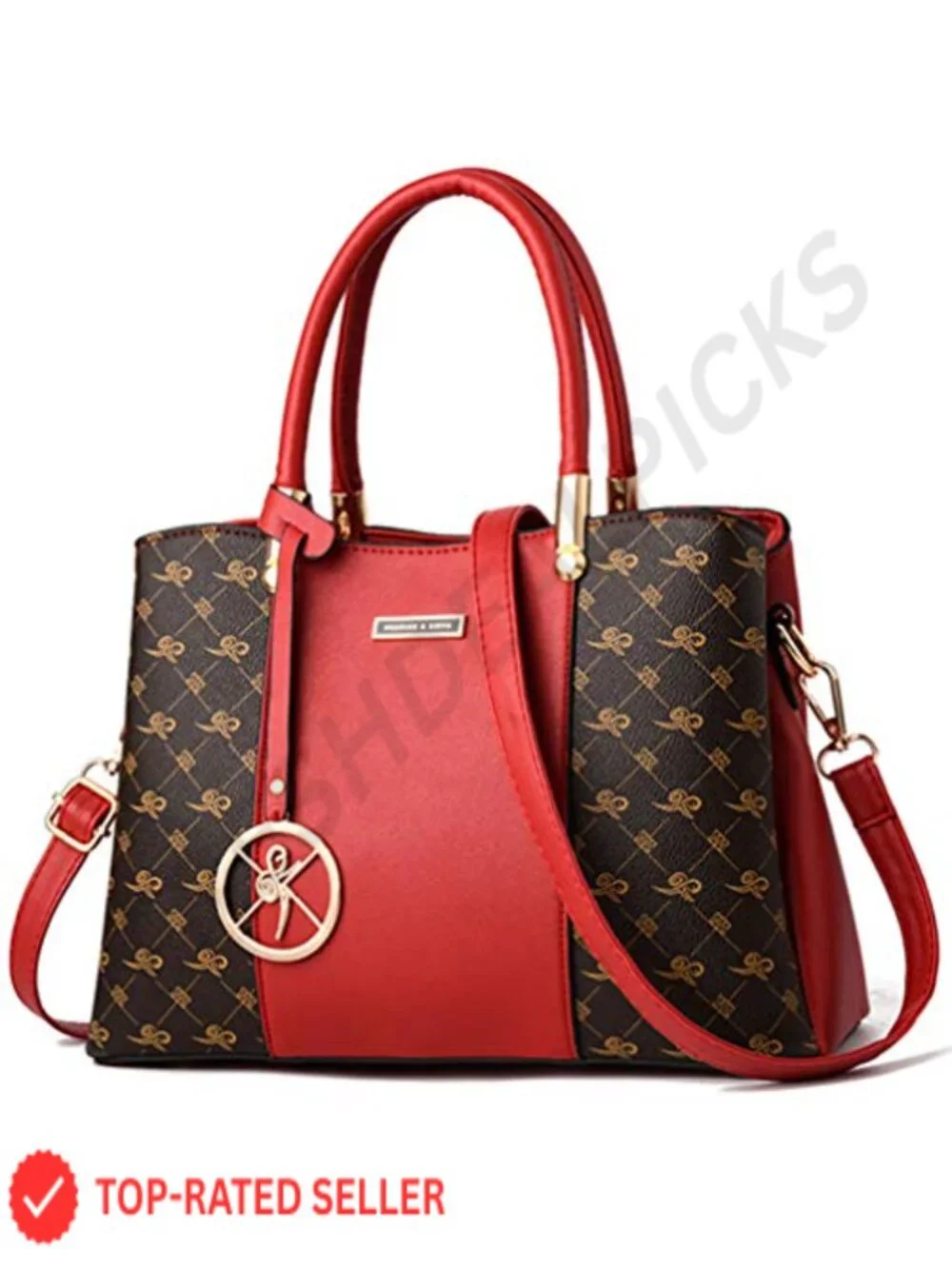 PU Leather Satchel Tote Bag with 7 Pockets Removable Strap